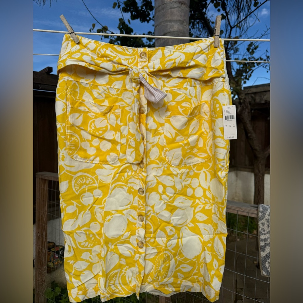 Anthropologie Yellow and White Midi Skirt